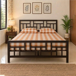 ZAVIER NAMARIQ: Solid Wrought Iron Metal Bed Cot| Without Inbuilt Storage Box | Space Saving Bedroom Furniture | Artistic Head-Footboard | With & Without Mattress | KING QUEEN SINGLE Sizes | Powder Coated BROWN Color