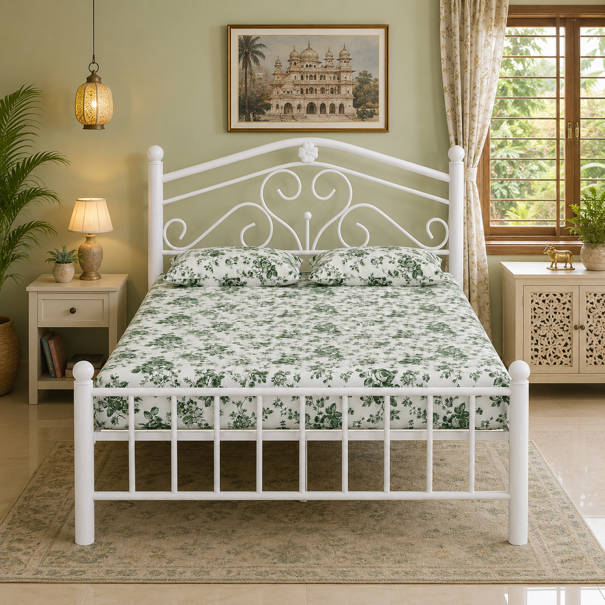 zaffiro-namariq-wrought-iron-modern-metal-bed-cot-without-inbuilt-storage-box-space-saving-bedroom-furniture-artistic-head-footboard-with-without-mattress-king-queen-single-sizes-powder-coated-white-color