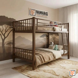 RADIANT NAMARIQ: Twin-Over-Twin, Heavy Duty Metal Bunk Bed – Anti-Rust & Water-Resistant Powder Coated Finish – DARK BROWN