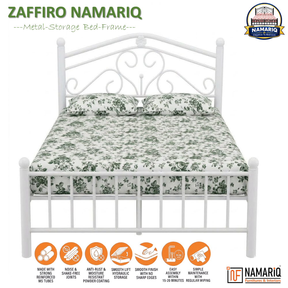 zaffiro-namariq-wrought-iron-modern-metal-bed-cot-without-inbuilt-storage-box-space-saving-bedroom-furniture-artistic-head-footboard-with-without-mattress-king-queen-single-sizes-powder-coated-white-color