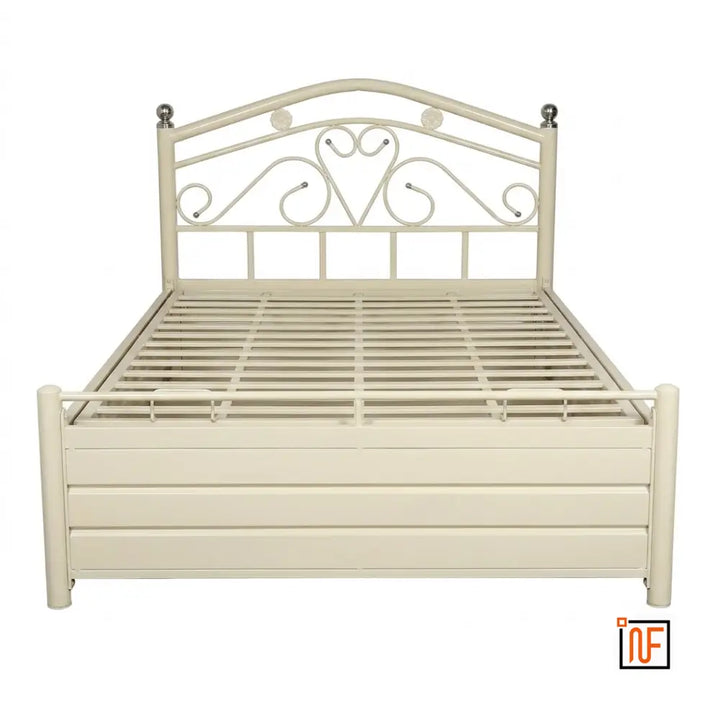 MAGNUS NAMARIQ: Elegant Metal Bed – With Hydraulic Box Storage – Water Resistant & Anti-Rust Powder Coated Finish - IVORY+2