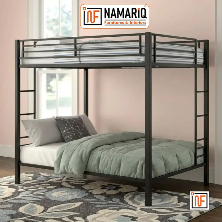 AEGIS NAMARIQ: Twin-Over-Twin, Heavy Duty Metal Bunk Bed – Without Inbuilt Storage– Anti-Rust & Water-Resistant Powder Coated Finish – BLACK