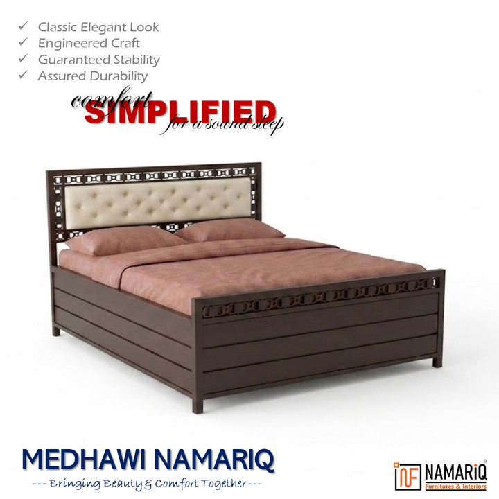 MEDHAWI NAMARIQ: Hydraulic Storage Metal Bed Frame with Cushioned Tufted Headboard | Carbin Borders | Bedroom Furniture | Easy Assembly | Premium Powder Coated | KING, QUEEN, SINGLE Sizes | BROWN Color+2