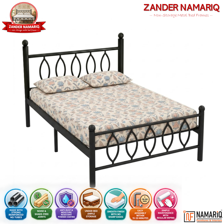 ZANDER NAMARIQ: Modern Wrought Iron Metal Bed Cot for Bedroom | Without Inbuilt Storage | Water Resistant & Anti-Rust Powder Coated Finish | KING, QUEEN & SINGLE Sizes | BLACK Color+2