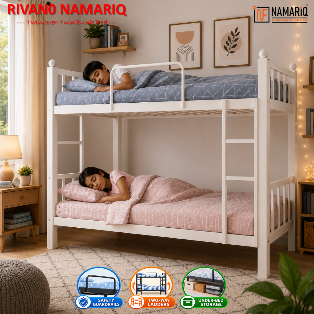 rivano-namariq-twin-bunk-bed-frame-heavy-duty-with-dual-ladder-safety-guardrails-space-saving-bed-for-kids-teens-adults-with-or-without-mattress-easy-assembly-powder-coated-white-color