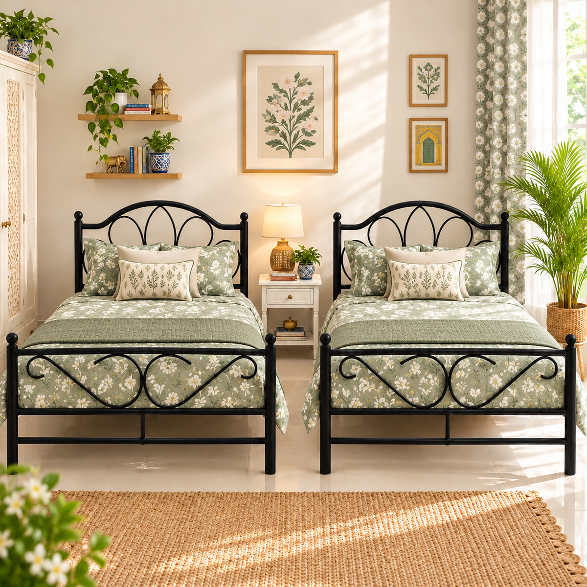 zaydon-namariq-solid-wrought-iron-metal-bed-cot-without-inbuilt-storage-box-space-saving-bedroom-furniture-artistic-head-footboard-with-without-mattress-king-queen-single-twin-sizes-powder-coated-black-color