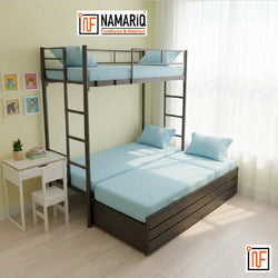 NOVUS NAMARIQ: Twin Over Full Hydraulic Storage Triple Zone Bunk Bed – Anti-Rust & Moisture Proof Powder Coated Finish - BLACK