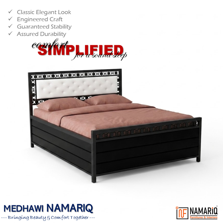 MEDHAWI NAMARIQ: Hydraulic Storage Metal Bed Frame with Cushioned Tufted Headboard | Carbin Borders | Bedroom Furniture | Easy Assembly | Premium Powder Coated | KING, QUEEN, SINGLE Sizes | BLACK Color+2