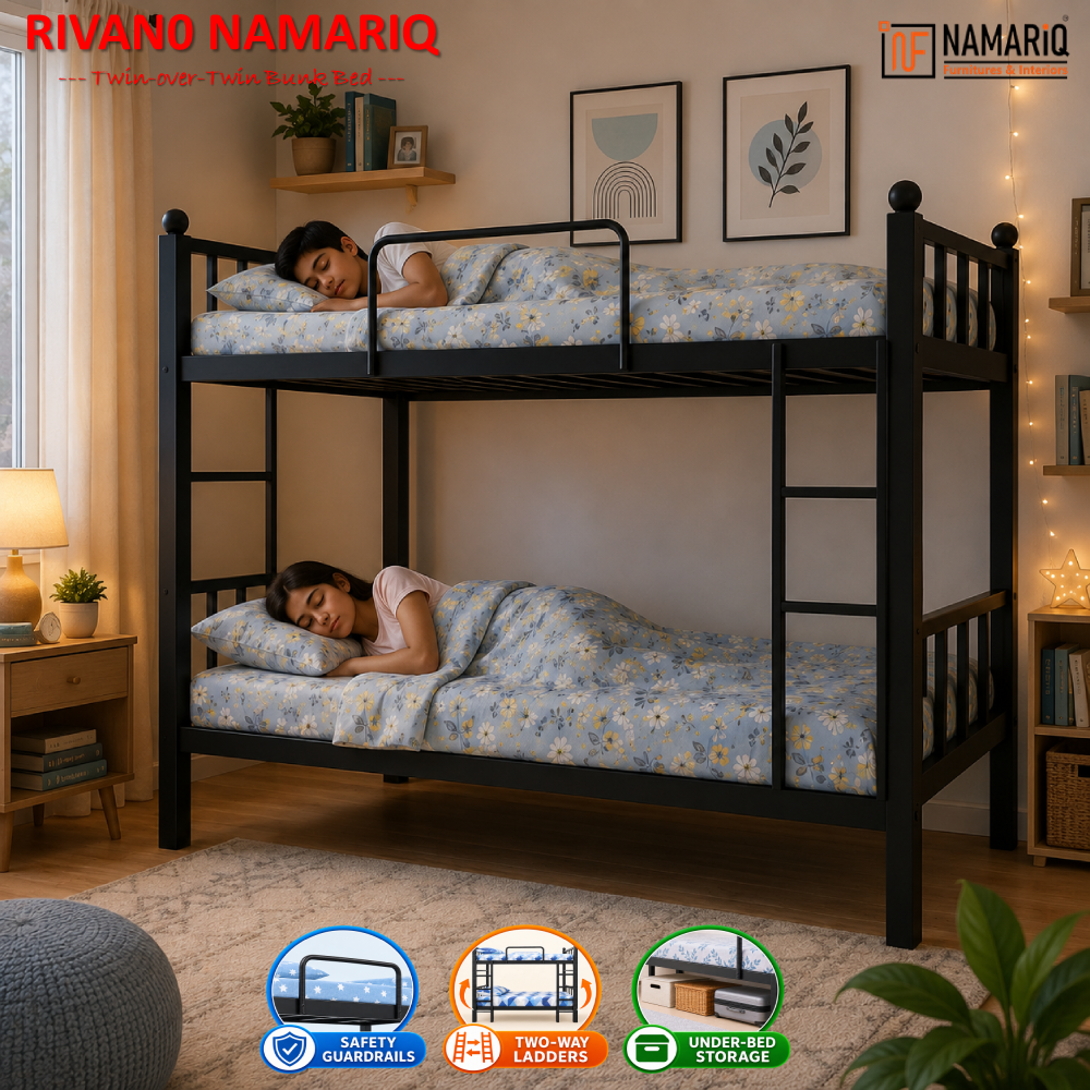 rivano-namariq-twin-bunk-bed-frame-heavy-duty-with-dual-ladder-safety-guardrails-space-saving-bed-for-kids-teens-adults-with-or-without-mattress-easy-assembly-powder-coated-black-color