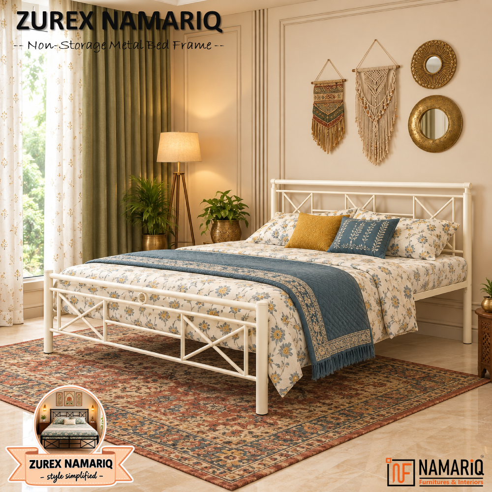 zurex-namariq-heavy-duty-metal-bed-frame-with-modern-geometric-headboard-footboard-bedroom-home-furniture-with-without-mattress-powder-coated-ivory-finish-king-queen-single-sizes