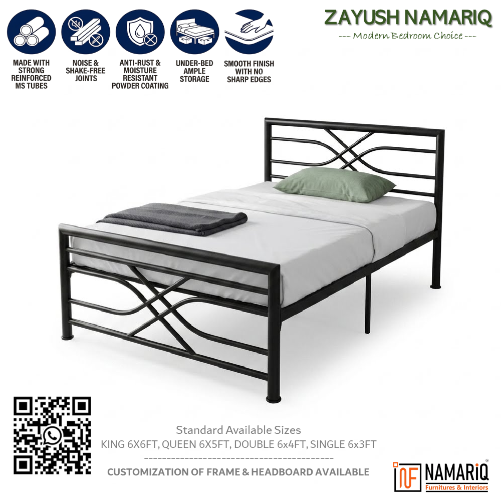 zayush-namariq-heavy-duty-metal-bed-frame-with-modern-geometric-headboard-footboard-bedroom-home-furniture-with-without-mattress-powder-coated-matte-black-finish-king-queen-single-sizes