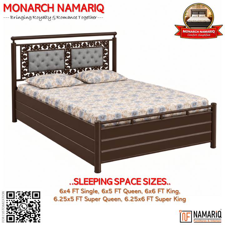 MONARCH NAMARIQ: Heavy Duty Hydraulic Storage Metal Bed Frame | Dual Button-Tufted Cushion Headboard with Carved Ornamental Border| Bedroom Furniture | Easy Assembly | | KING, QUEEN, SINGLE, SUPER-KING & SUPER-QUEEN Sizes | BROWN-BROWN Color+2