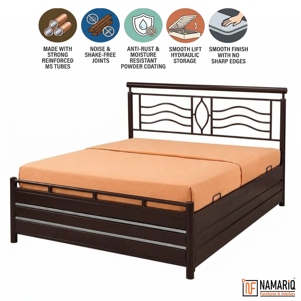 matrix-namariq-hydraulic-box-storage-metal-bed-frame-with-designer-headboard-bedroom-furniture-easy-assembly-premium-powder-coated-king-queen-single-sizes-brown-color
