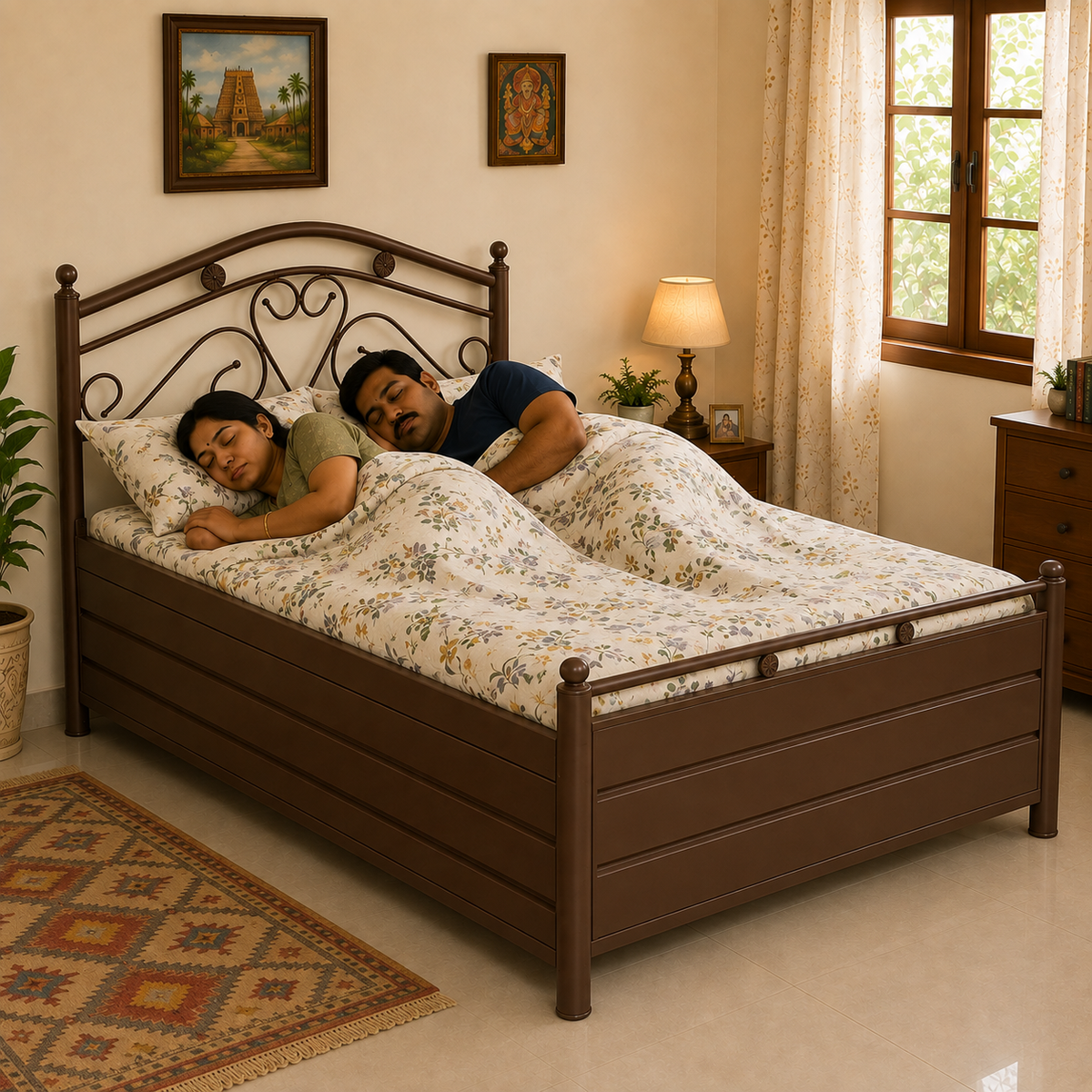 magnus-namariq-hydraulic-storage-metal-bed-frame-with-designer-headboard-bedroom-furniture-easy-assembly-premium-powder-coated-king-queen-single-sizes-brown-color