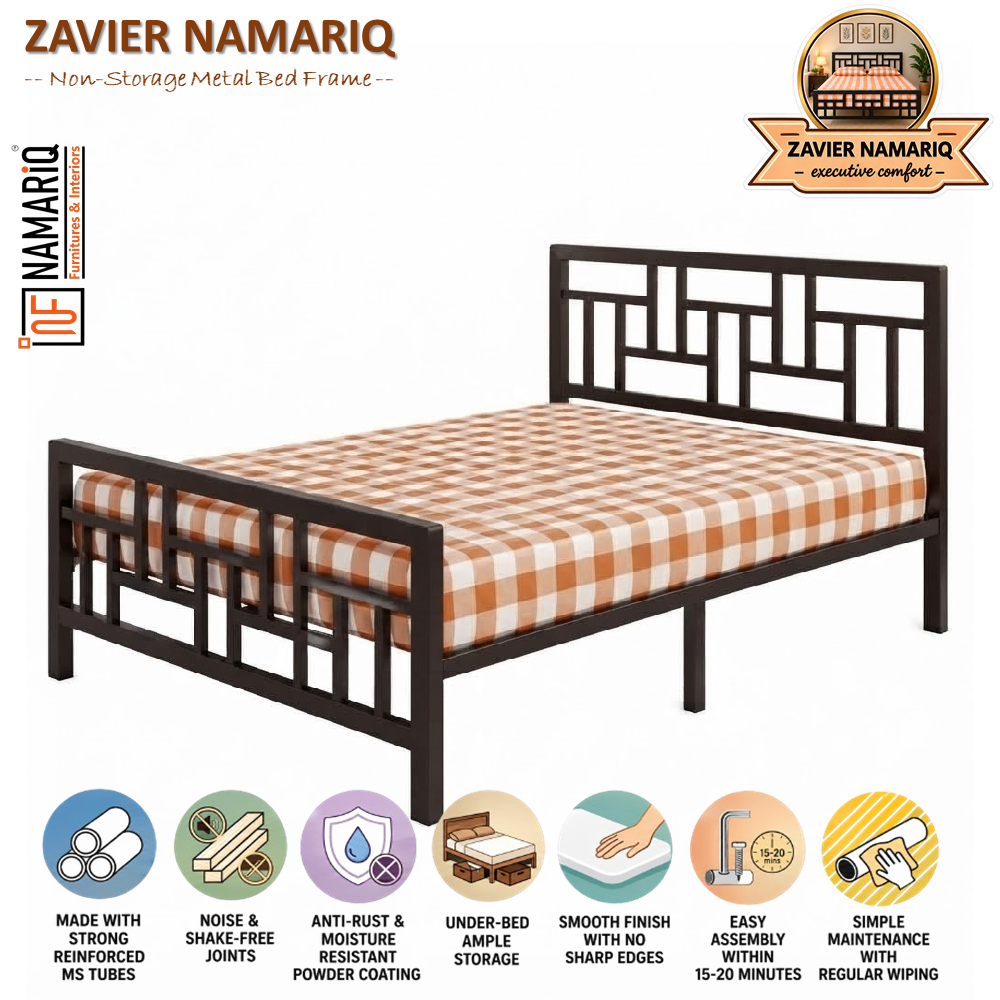 zavier-namariq-solid-wrought-iron-metal-bed-cot-without-inbuilt-storage-box-space-saving-bedroom-furniture-artistic-head-footboard-with-without-mattress-king-queen-single-sizes-powder-coated-brown-color