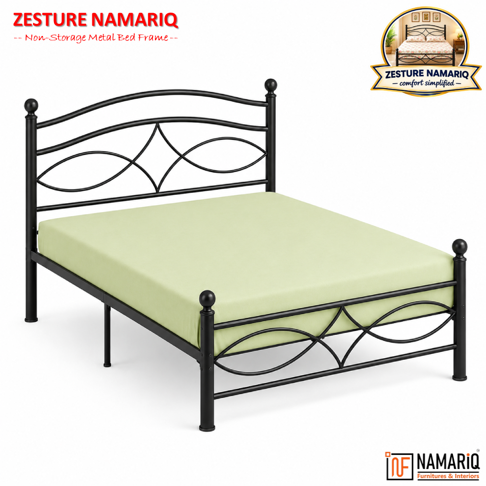 zesture-namariq-solid-wrought-iron-metal-bed-cot-without-inbuilt-storage-box-space-saving-bedroom-furniture-artistic-head-footboard-with-without-mattress-king-queen-single-sizes-powder-coated-black-color