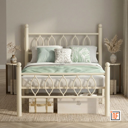 ZANDER NAMARIQ: Elegant Solid Metal Bed - Without Inbuilt Storage – Water Resistant & Anti-Rust Powder Coated Finish - IVORY