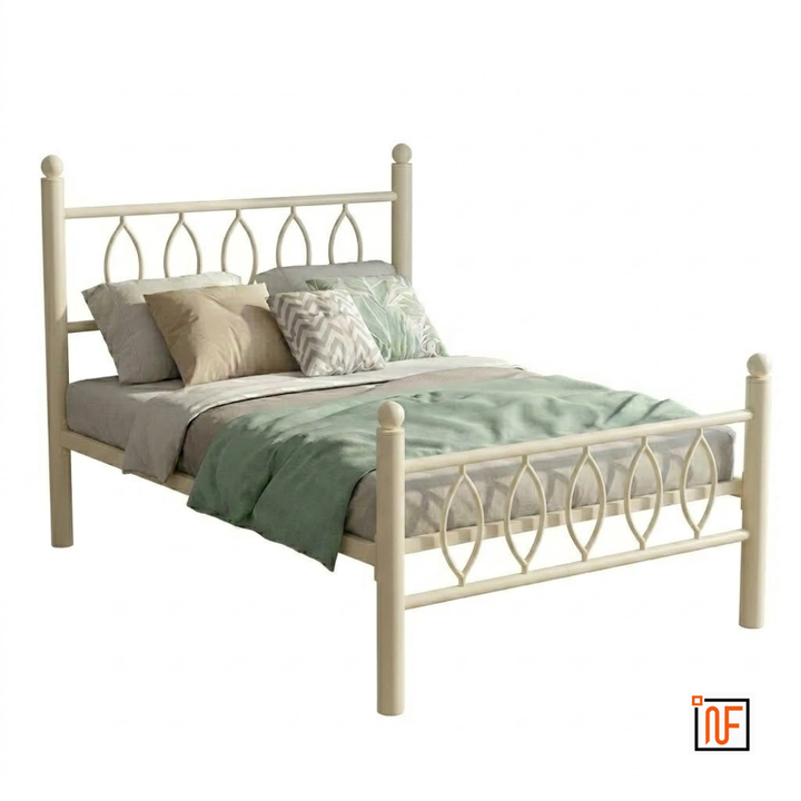 ZANDER NAMARIQ: Elegant Solid Metal Bed - Without Inbuilt Storage – Water Resistant & Anti-Rust Powder Coated Finish - IVORY+2