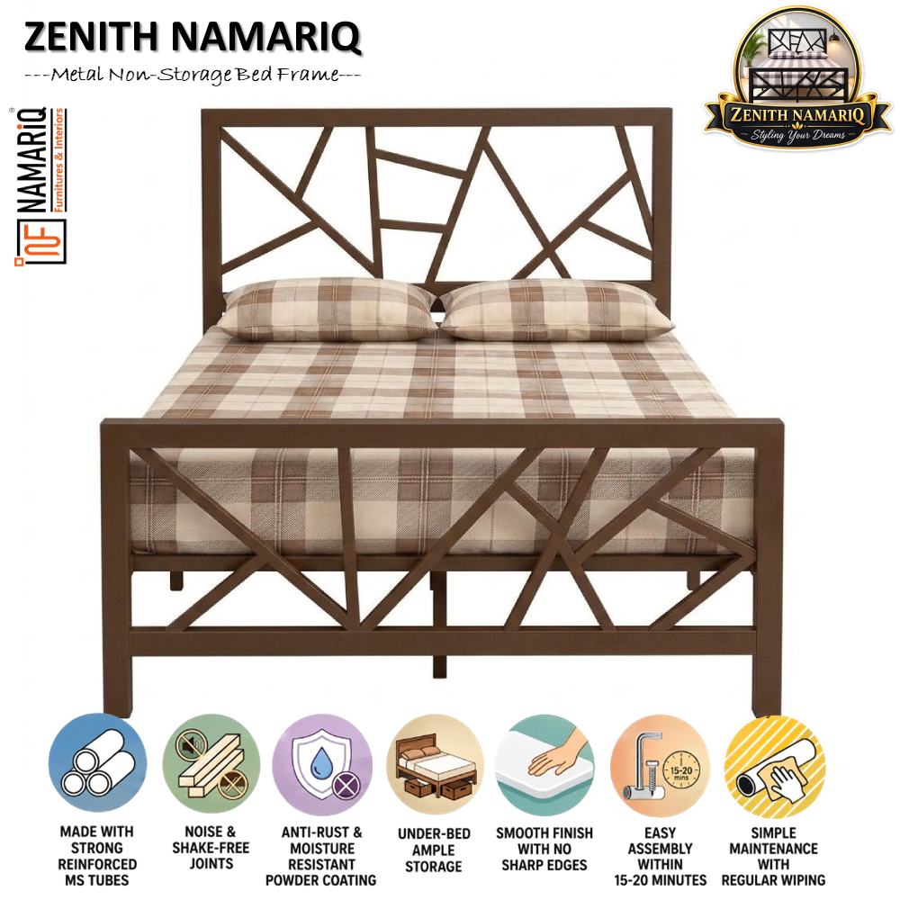 zenith-namariq-heavy-duty-metal-bed-frame-with-modern-geometric-x-pattern-solid-metal-bed-bedroom-home-furniture-with-without-mattress-powder-coated-brown-finish-king-queen-double-single-sizes