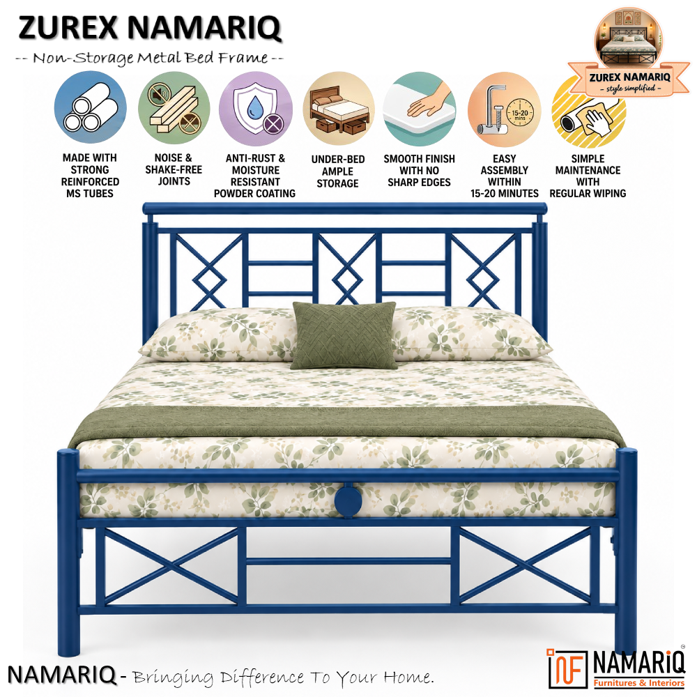 zurex-namariq-heavy-duty-metal-bed-frame-with-modern-geometric-headboard-footboard-bedroom-home-furniture-with-without-mattress-powder-coated-blue-finish-king-queen-single-sizes