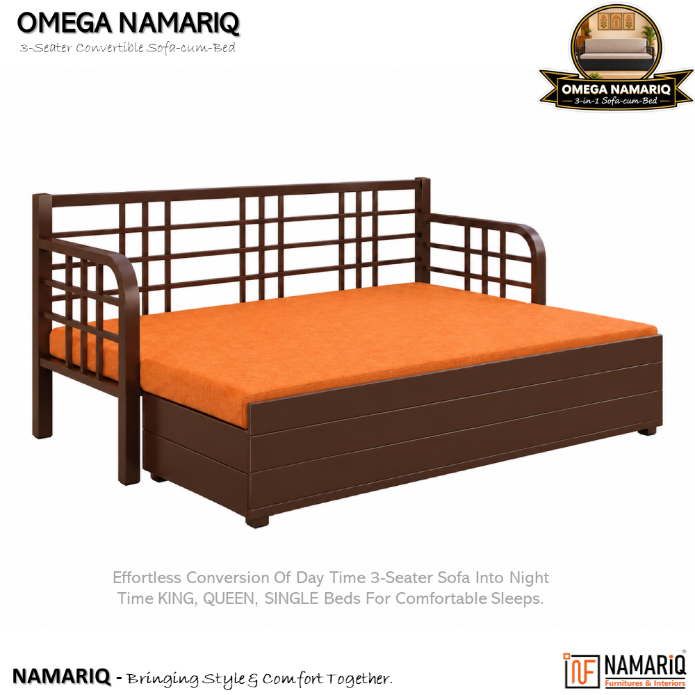 omega-namariq-3-seater-metal-convertible-sofa-cum-bed-hydraulic-storage-box-space-saving-livingroom-home-furniture-easy-assembly-mattress-cushions-included-brown-frame-with-orange-fabric