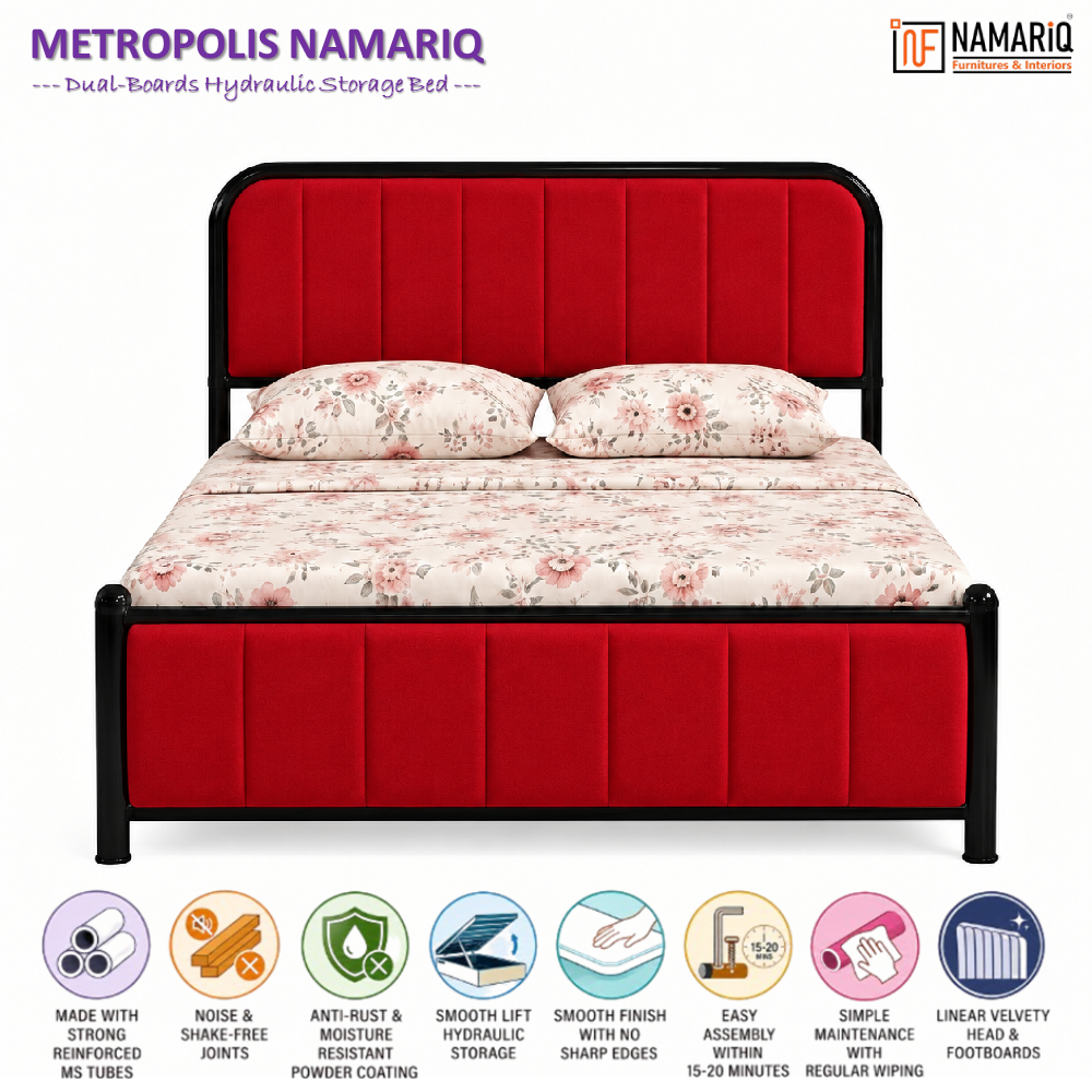 metropolis-namariq-hydraulic-storage-metal-bed-frame-with-cushioned-tufted-head-footboards-bedroom-furniture-easy-assembly-premium-powder-coated-king-queen-single-sizes-black-red-color