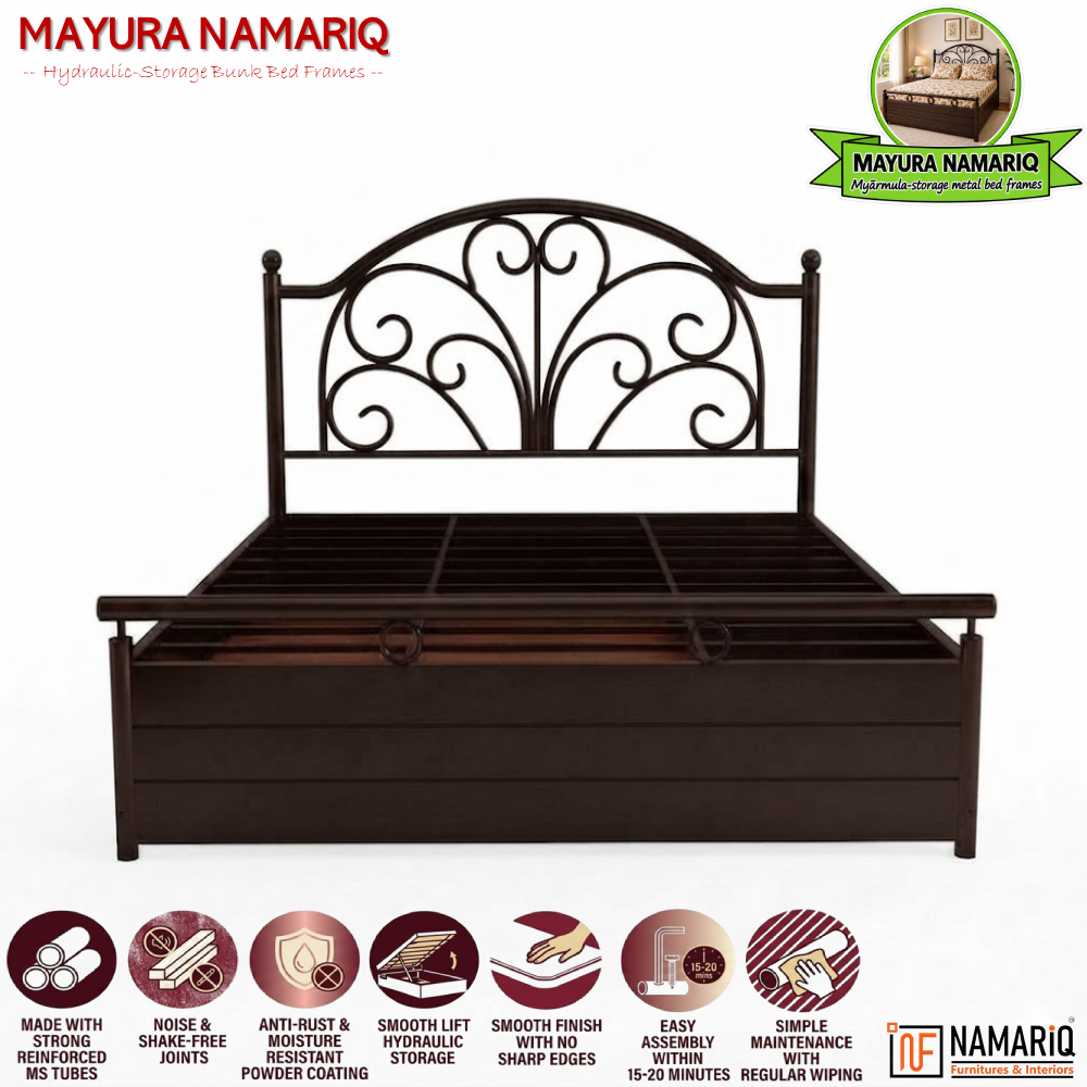 mayura-namariq-heavy-duty-hydraulic-storage-metal-bed-frame-with-designer-scrolled-headboard-bedroom-furniture-easy-assembly-premium-powder-coated-king-queen-single-sizes-brown-color