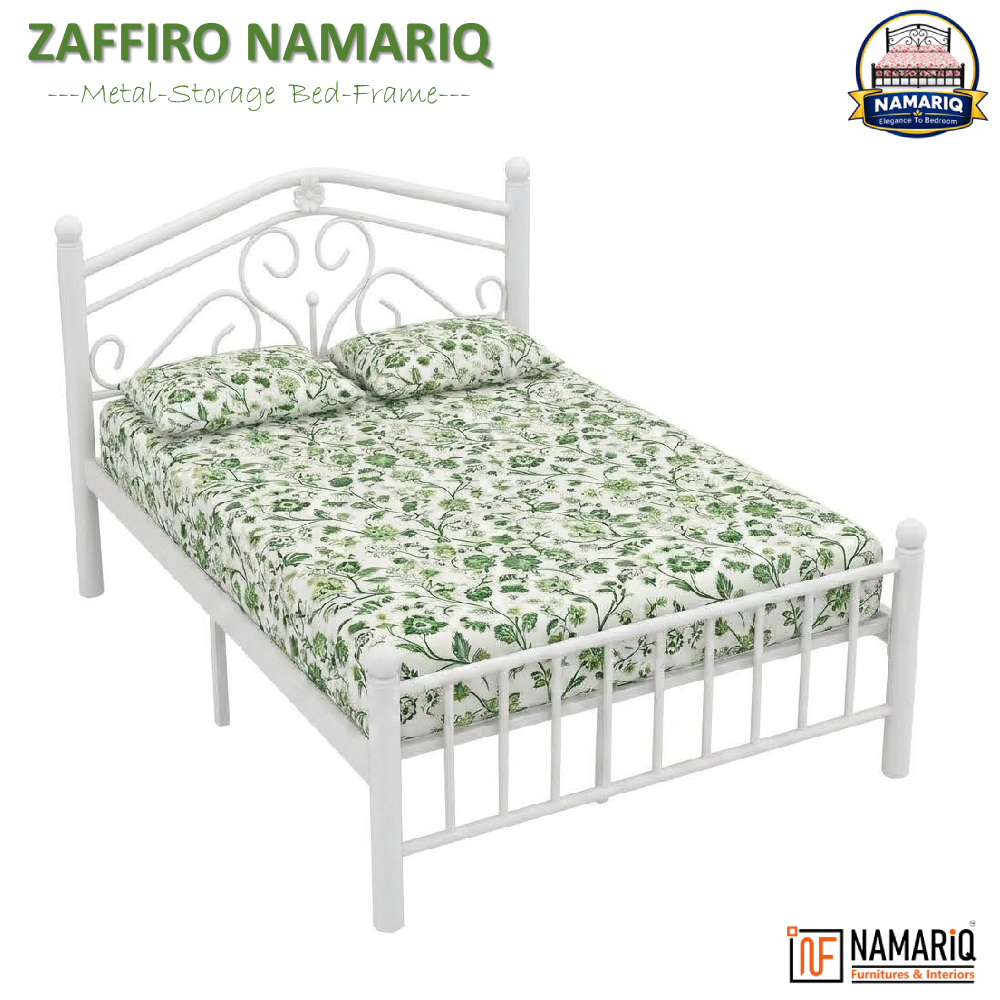 zaffiro-namariq-wrought-iron-modern-metal-bed-cot-without-inbuilt-storage-box-space-saving-bedroom-furniture-artistic-head-footboard-with-without-mattress-king-queen-single-sizes-powder-coated-white-color