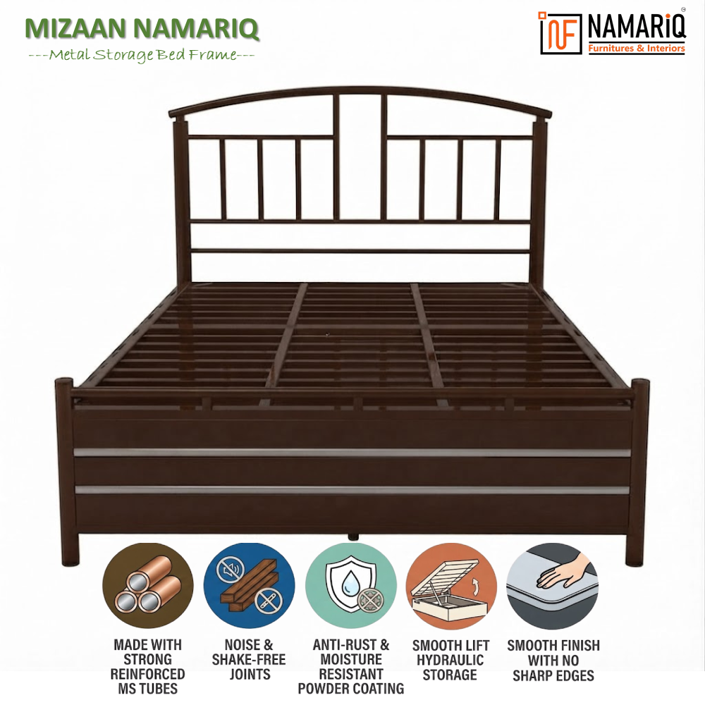 mizaan-namariq-heavy-duty-hydraulic-storage-metal-bed-frame-with-designer-headboard-bedroom-furniture-easy-assembly-premium-powder-coated-king-queen-single-sizes-brown-color