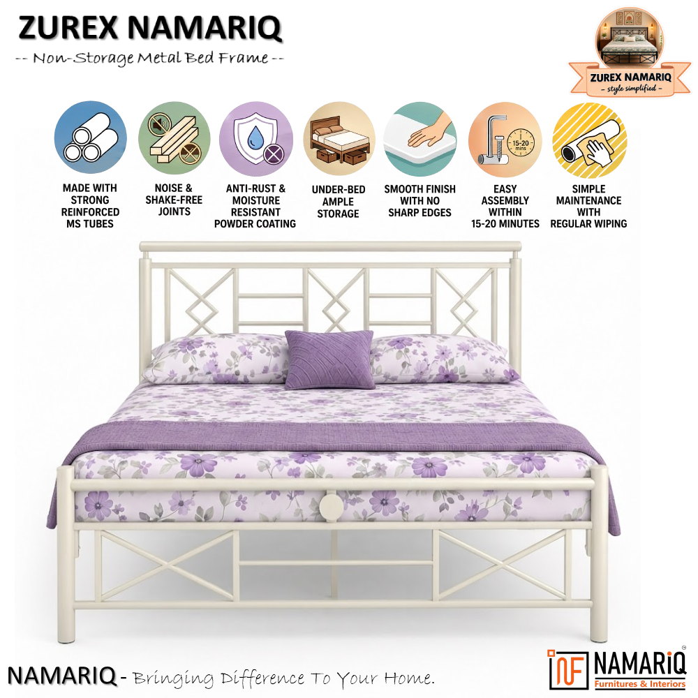 zurex-namariq-heavy-duty-metal-bed-frame-with-modern-geometric-headboard-footboard-bedroom-home-furniture-with-without-mattress-powder-coated-ivory-finish-king-queen-single-sizes