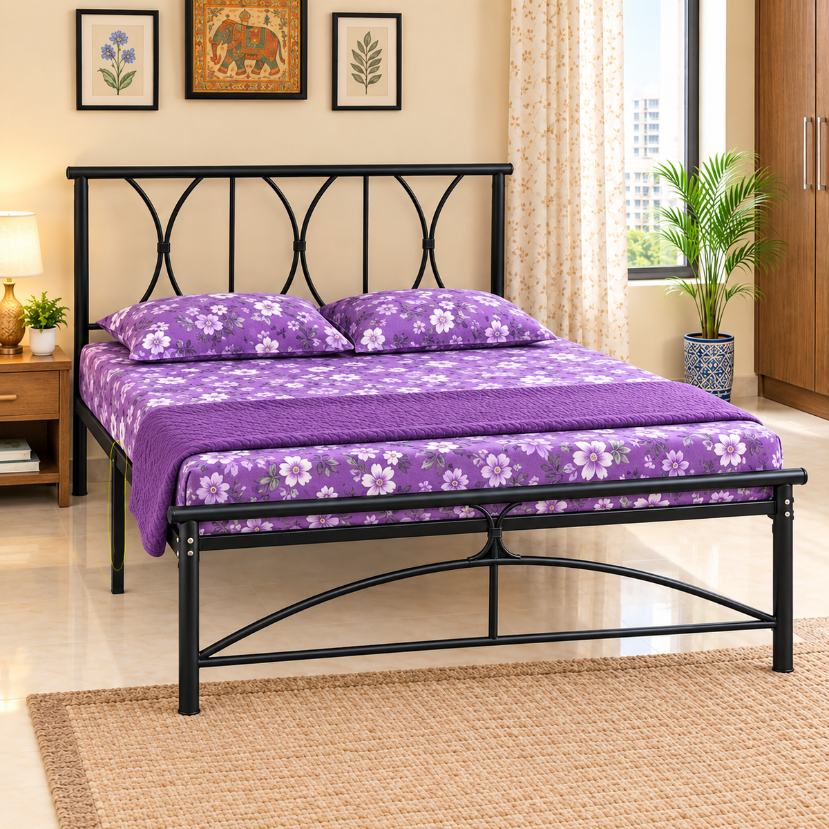 zeno-namariq-solid-wrought-iron-metal-bed-cot-without-inbuilt-storage-box-space-saving-bedroom-furniture-architectural-arched-head-footboard-with-without-mattress-king-queen-single-sizes-powder-coated-black-color