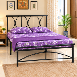 ZENO NAMARIQ: Solid Wrought Iron Metal Bed Cot| Without Inbuilt Storage Box | Space Saving Bedroom Furniture | Architectural Arched Head-Footboard | With & Without Mattress | KING QUEEN SINGLE Sizes | Powder Coated BLACK Color