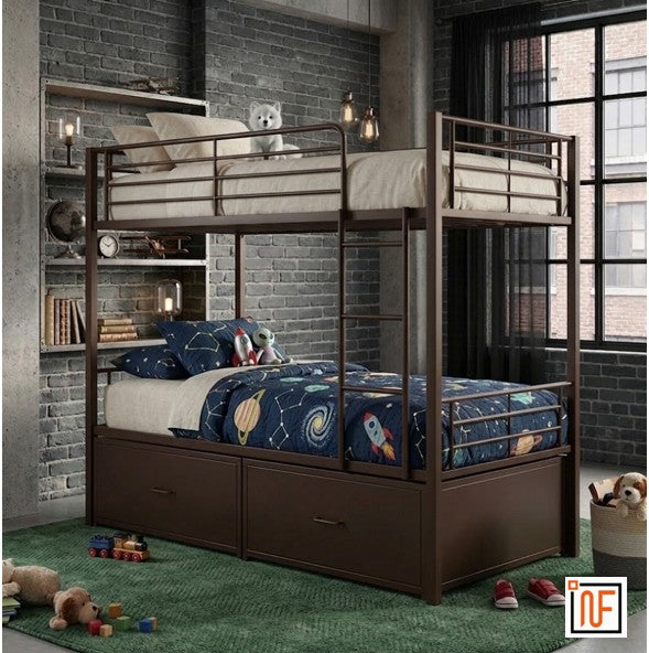 yugma-namariq-twin-over-twin-heavy-duty-metal-bunk-bed-with-integrated-dual-drawer-storage-dark-brown-powder-coated-finish-without-mattresses