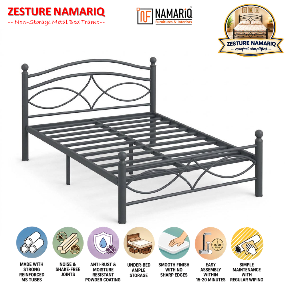 zesture-namariq-solid-wrought-iron-metal-bed-cot-without-inbuilt-storage-box-space-saving-bedroom-furniture-artistic-head-footboard-with-without-mattress-king-queen-single-sizes-powder-coated-grey-color