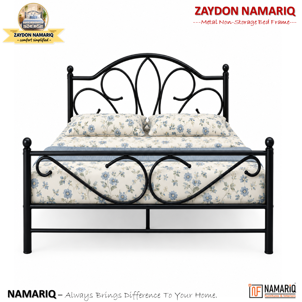 zaydon-namariq-solid-wrought-iron-metal-bed-cot-without-inbuilt-storage-box-space-saving-bedroom-furniture-artistic-head-footboard-with-without-mattress-king-queen-single-twin-sizes-powder-coated-black-color