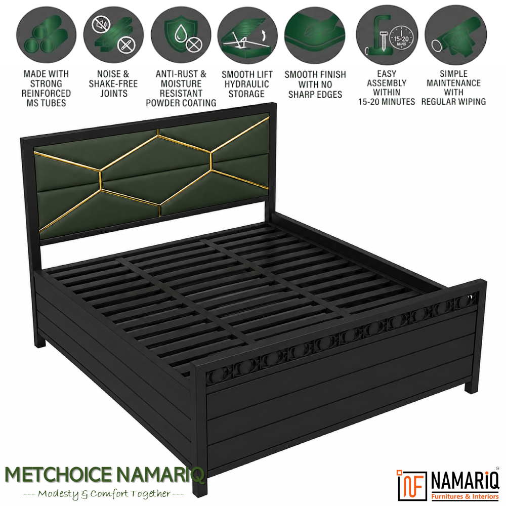 metchoice-namariq-hydraulic-storage-box-metal-bed-frame-with-tufted-fabric-green-golden-headboard-bedroom-furniture-easy-assembly-premium-powder-coated-king-queen-single-sizes-black-color