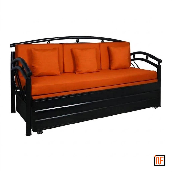 ONYX NAMARIQ: Butterfly Design Frame Metal Sofa-cum-Bed – Convertible Sofa-cum-Bed - With Hydraulic Box Storage – for Bedroom / Living Room - Water Resistant & Anti-Rust Powder Coated Finish - BLACK-ORANGE Tone+2