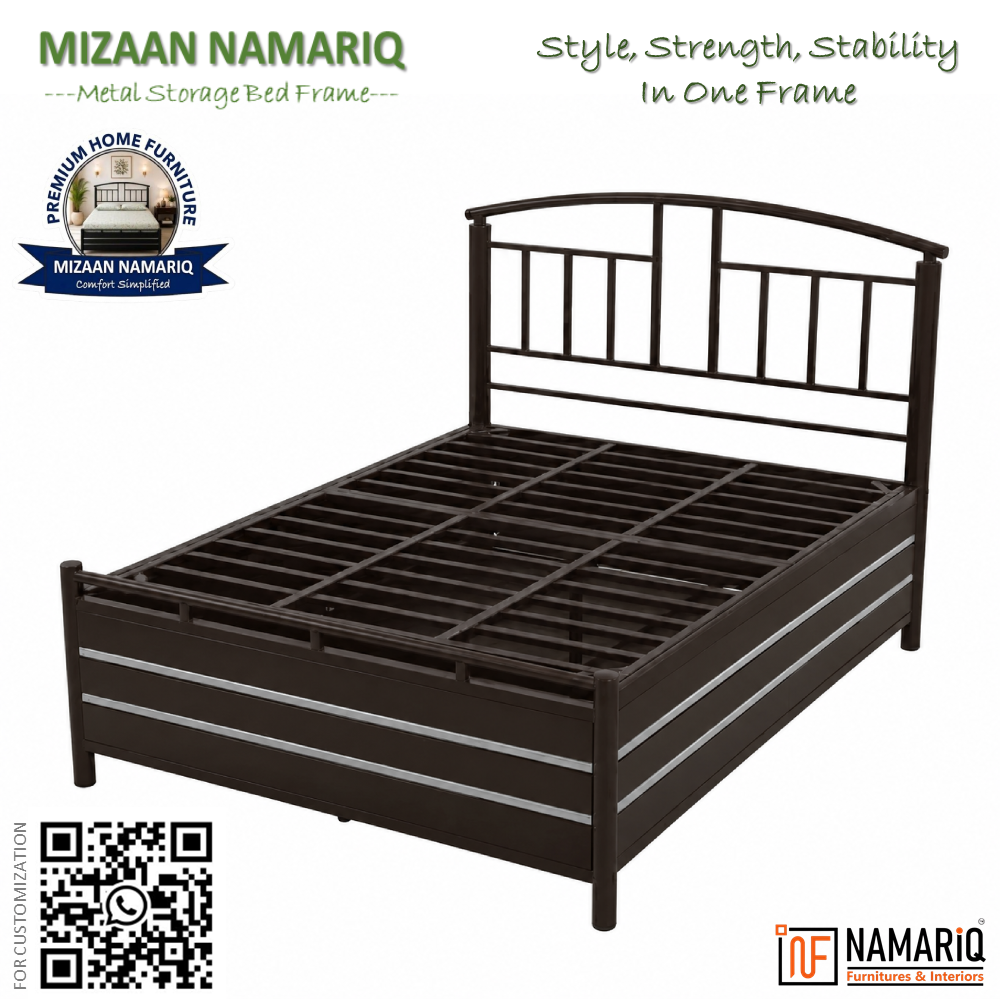 mizaan-namariq-heavy-duty-hydraulic-storage-metal-bed-frame-with-designer-headboard-bedroom-furniture-easy-assembly-premium-powder-coated-king-queen-single-sizes-brown-color