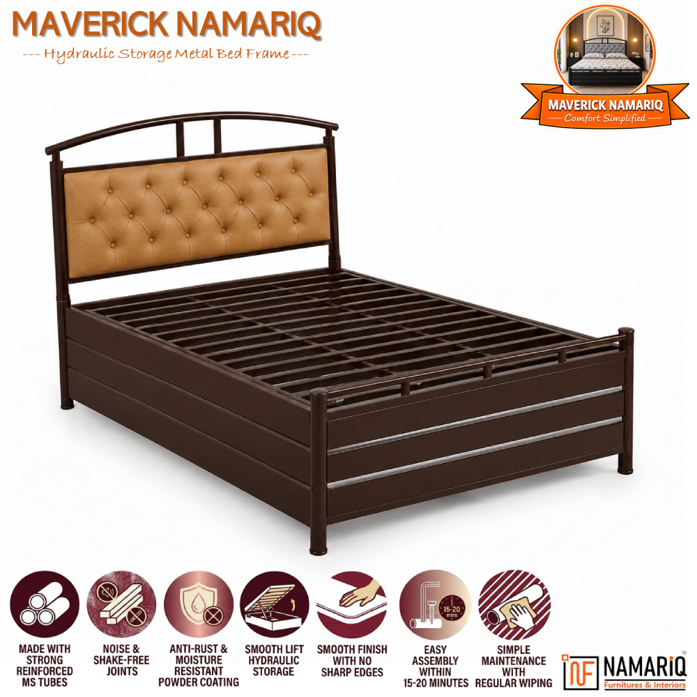 maverick-namariq-hydraulic-storage-metal-bed-frame-with-cushioned-tufted-headboard-bedroom-furniture-easy-assembly-premium-powder-coated-king-queen-single-sizes-brown-brown-color