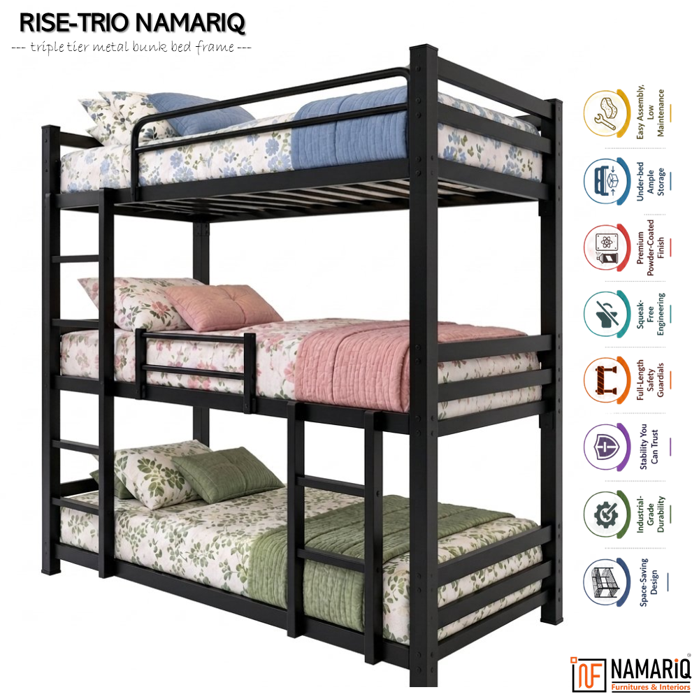 rise-trio-namariq-heavy-duty-triple-bunk-bed-frame-with-ladder-safety-guardrails-3-tier-space-saving-heavy-duty-kids-adults-guests-room-with-or-without-mattress-powder-coated-black-color