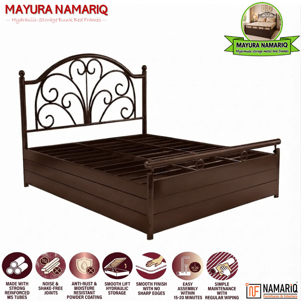 mayura-namariq-heavy-duty-hydraulic-storage-metal-bed-frame-with-designer-scrolled-headboard-bedroom-furniture-easy-assembly-premium-powder-coated-king-queen-single-sizes-brown-color