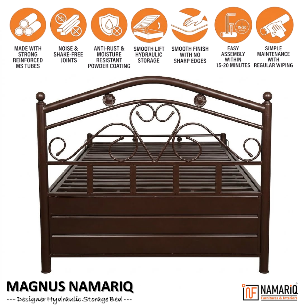 magnus-namariq-hydraulic-storage-metal-bed-frame-with-designer-headboard-bedroom-furniture-easy-assembly-premium-powder-coated-king-queen-single-sizes-brown-color