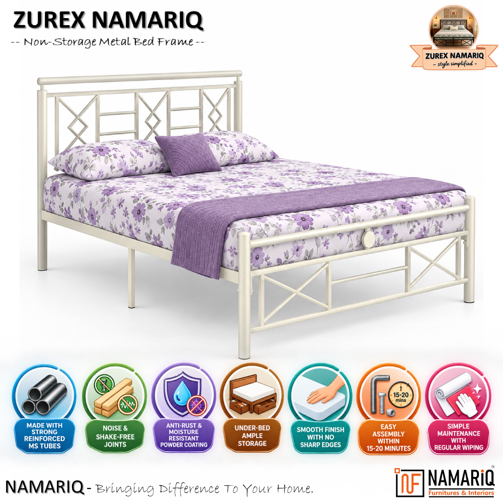 zurex-namariq-heavy-duty-metal-bed-frame-with-modern-geometric-headboard-footboard-bedroom-home-furniture-with-without-mattress-powder-coated-ivory-finish-king-queen-single-sizes