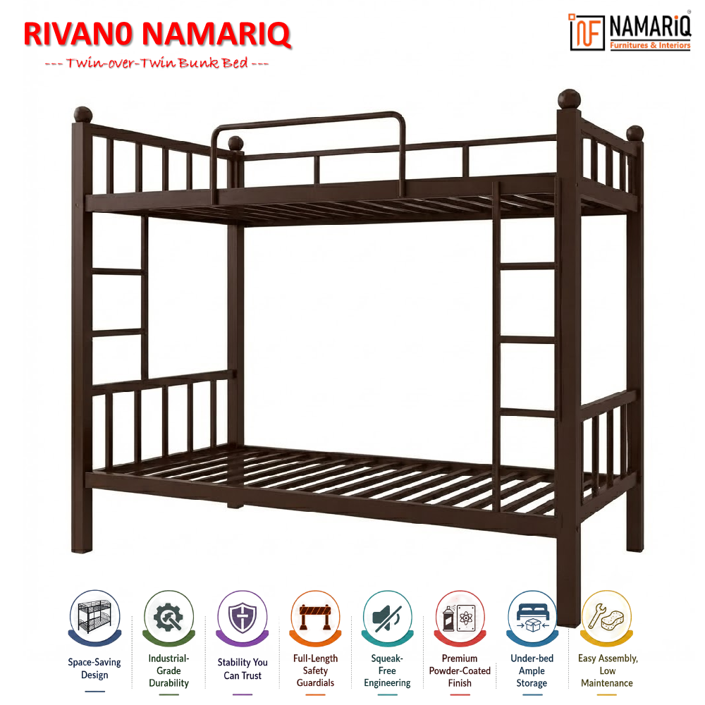 rivano-namariq-twin-bunk-bed-frame-heavy-duty-with-dual-ladder-safety-guardrails-space-saving-bed-for-kids-teens-adults-with-or-without-mattress-easy-assembly-powder-coated-brown-color
