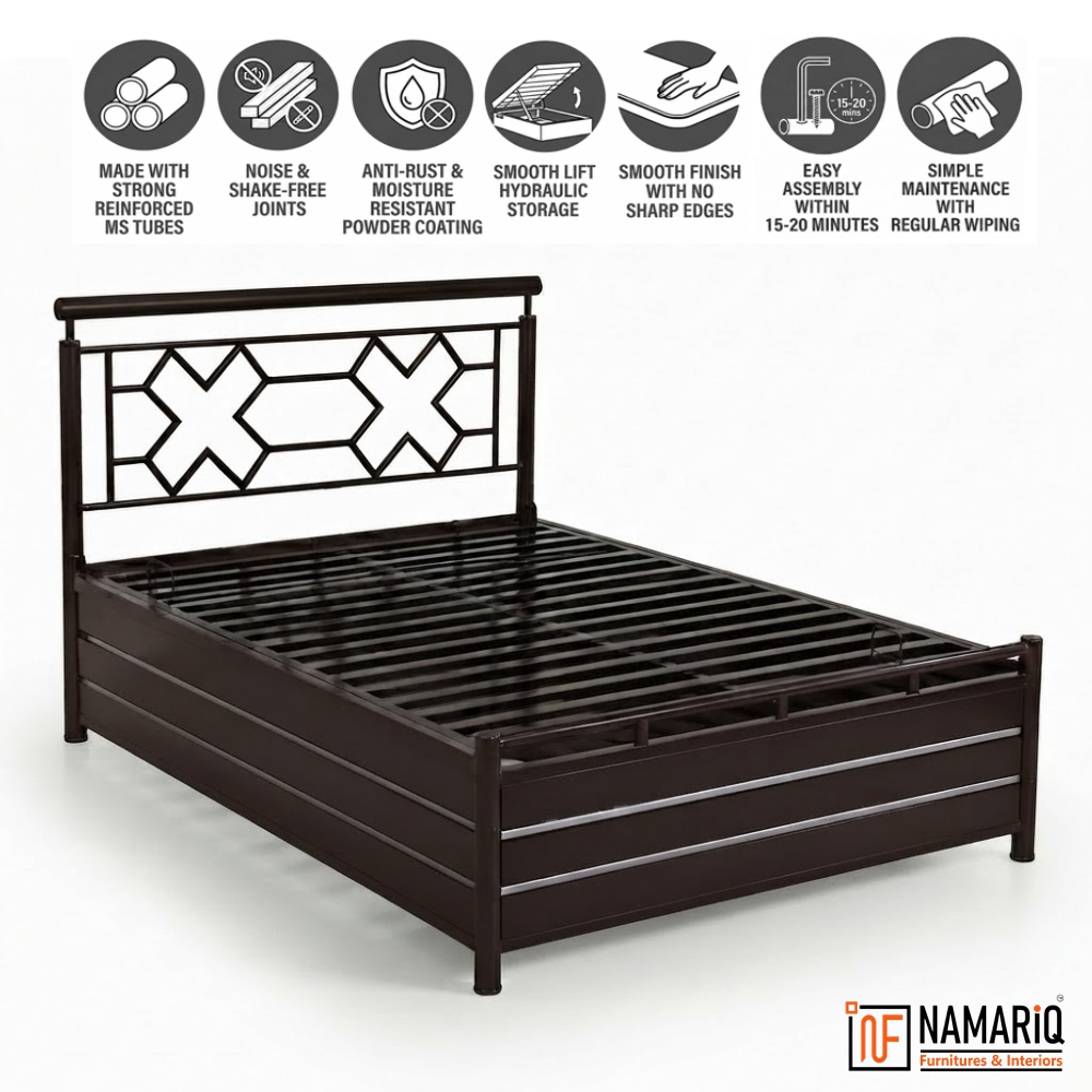 mistral-namariq-heavy-duty-hydraulic-storage-metal-bed-frame-with-designer-headboard-bedroom-furniture-easy-assembly-premium-powder-coated-king-queen-single-sizes-brown-color