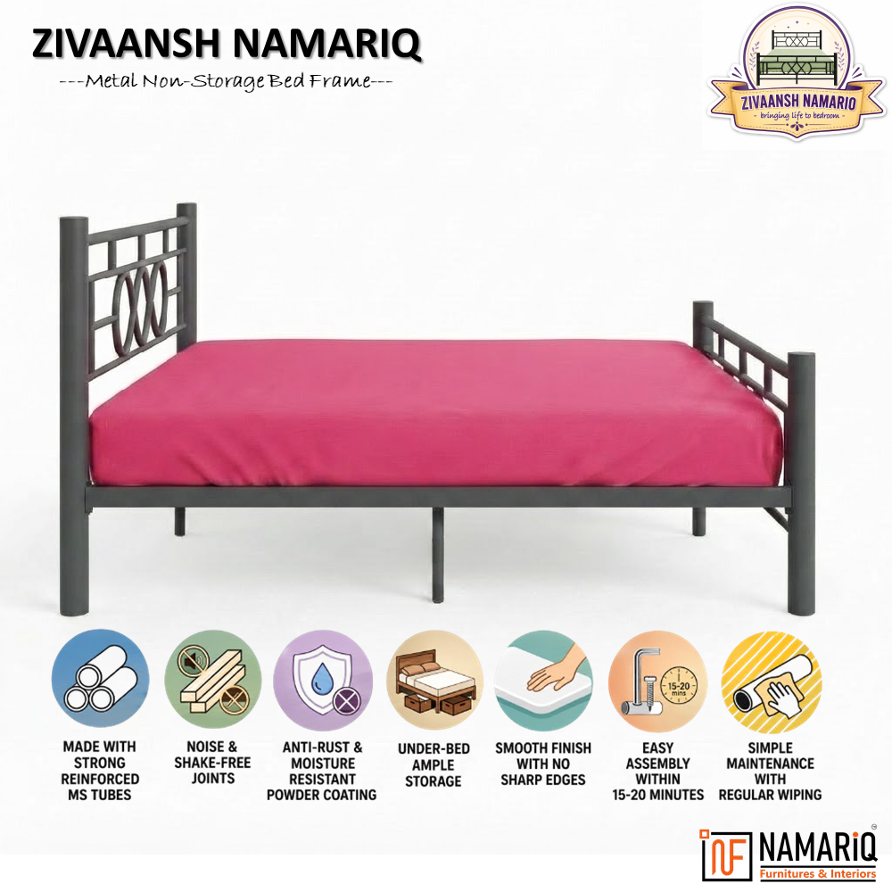 zivaansh-namariq-wrought-iron-metal-bed-without-inbuilt-storage-box-space-saving-bedroom-cot-bed-with-architectural-circle-grid-head-footboard-with-without-mattress-king-queen-single-sizes-powder-coated-grey-color