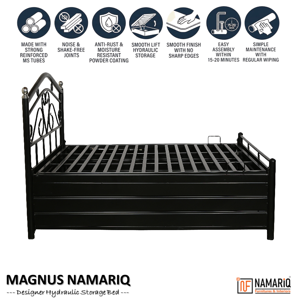 magnus-namariq-hydraulic-storage-metal-bed-frame-with-designer-headboard-bedroom-furniture-easy-assembly-premium-powder-coated-king-queen-single-sizes-black-color