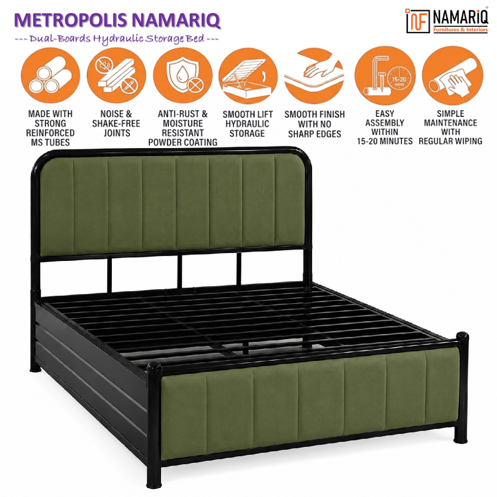 metropolis-namariq-hydraulic-storage-metal-bed-frame-with-cushioned-tufted-head-footboards-bedroom-furniture-easy-assembly-premium-powder-coated-king-queen-single-sizes-black-green-color