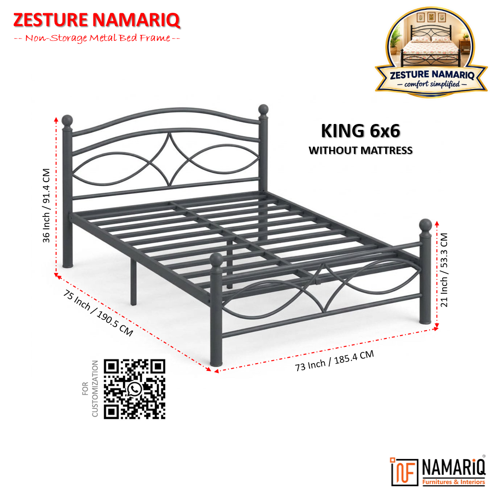 zesture-namariq-solid-wrought-iron-metal-bed-cot-without-inbuilt-storage-box-space-saving-bedroom-furniture-artistic-head-footboard-with-without-mattress-king-queen-single-sizes-powder-coated-grey-color