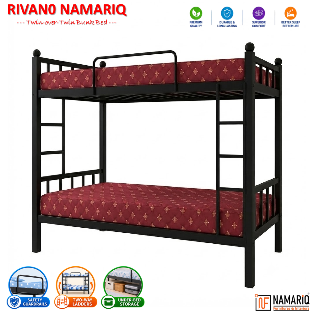 rivano-namariq-twin-bunk-bed-frame-heavy-duty-with-dual-ladder-safety-guardrails-space-saving-bed-for-kids-teens-adults-with-or-without-mattress-easy-assembly-powder-coated-black-color